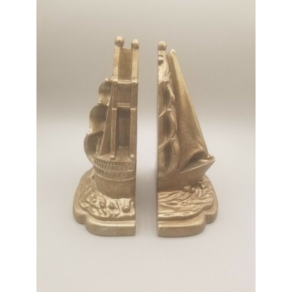Spanish Galleon Clipper Ship Plaster Book Ends Nautical Beach House Pair Two - Picture 2 of 11